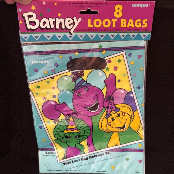 2 Vntg Barney Loot Favor Treat Bags Packages 8 Birthday Party 1995 BabyBop BJ - Picture 9 of 9